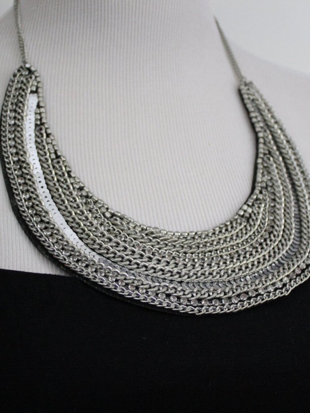 Chunky Silver Layered Chain Statement‎ Bib Necklace Catherine Stein 27” NWT - Picture 2 of 7